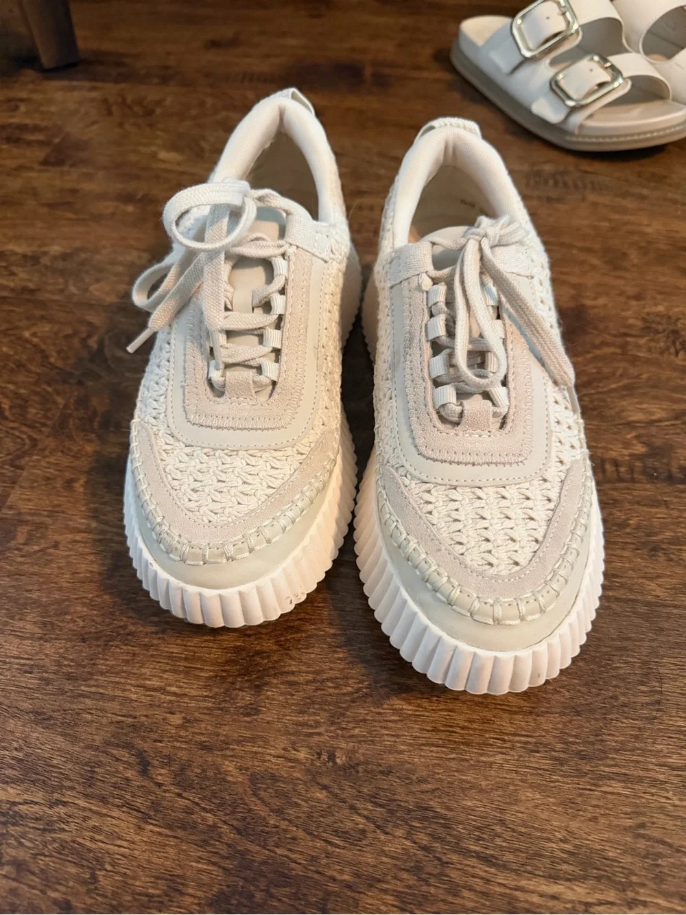 Dolce Vita Beige Knit Platform Lace-Up Sneakers